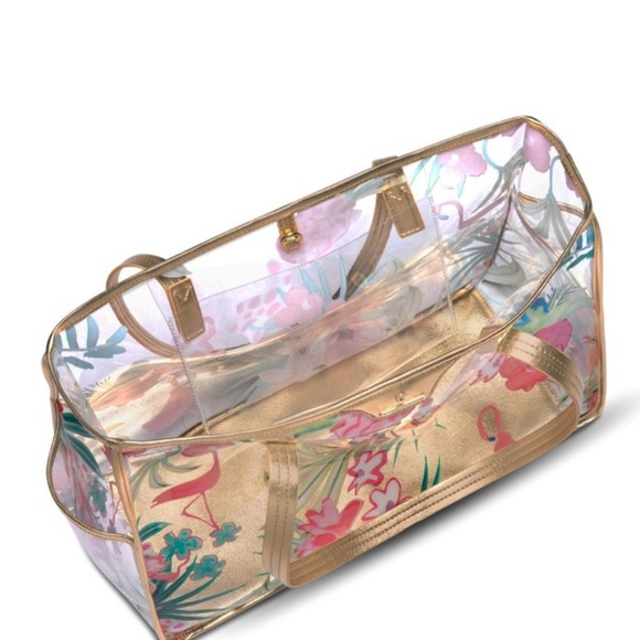 Spartina 449 Flamingo Floral Retreat Clear Beach Tote - Picture 2 of 13